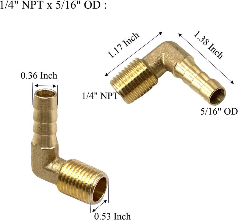 Bumugufu 6 Pcs 1/4" NPT x 5/16" OD Air Line Fittings,Brass Hose Barbed 90 Degree Elbow Fittings for Low-pressure,Fuel,Air and Non-potable Water Chilling Application - Image 2